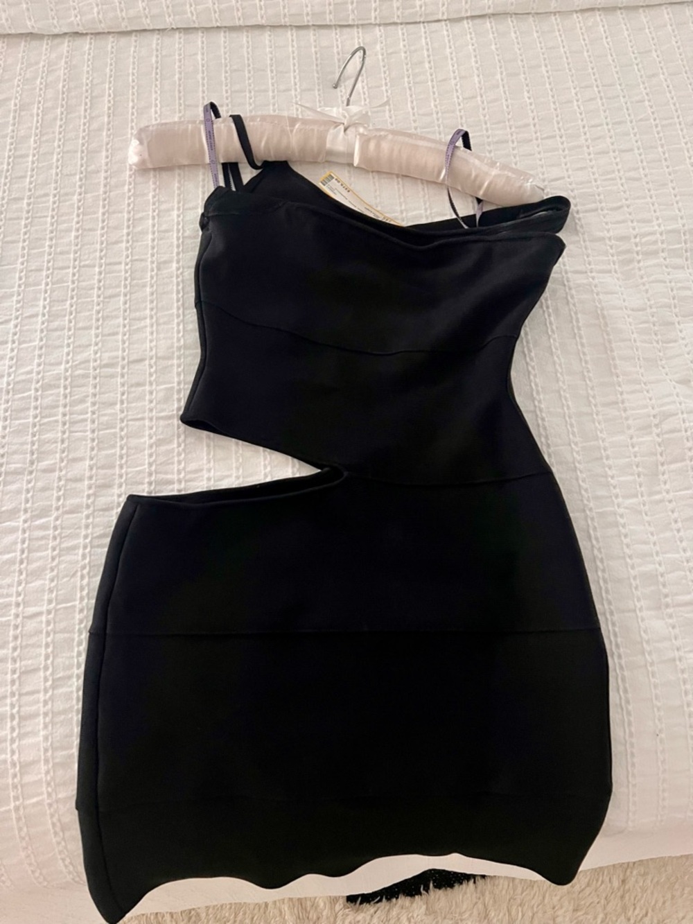 Herve Leger Black One-Shoulder Asymmetrical Cutout Mini Dress